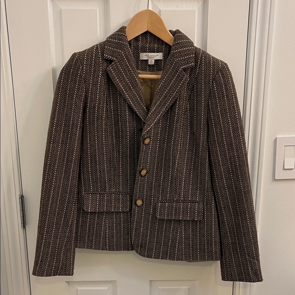 Brown Striped Blazer with Gold Buttons